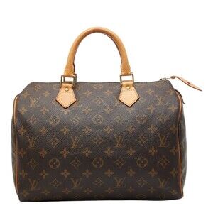 LOUIS VUITTON Black Monogram Leather Speedy 30 Boston Bag